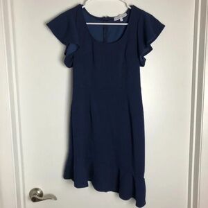 The Vanity Room Navy‎ Asymmetrical Midi Ruffle Dress Women Size S